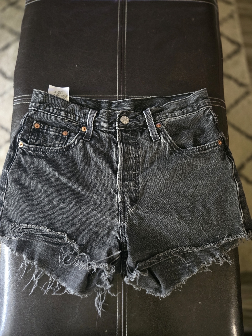 Levi's 501 Black Distressed Denim Cutoff Shorts Size 25